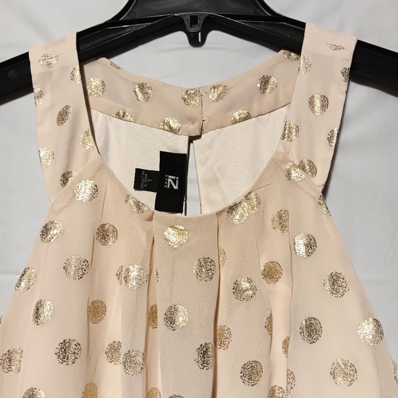 iZ Byer EUC Women's Dressy Tank, Size Large. Champagne Colored & Gold Dots - Picture 3 of 9